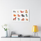 Holiday Dogs Canvas Wall Art — Cute Dachshund, Pug & Mixed Breeds in Winter Sweaters