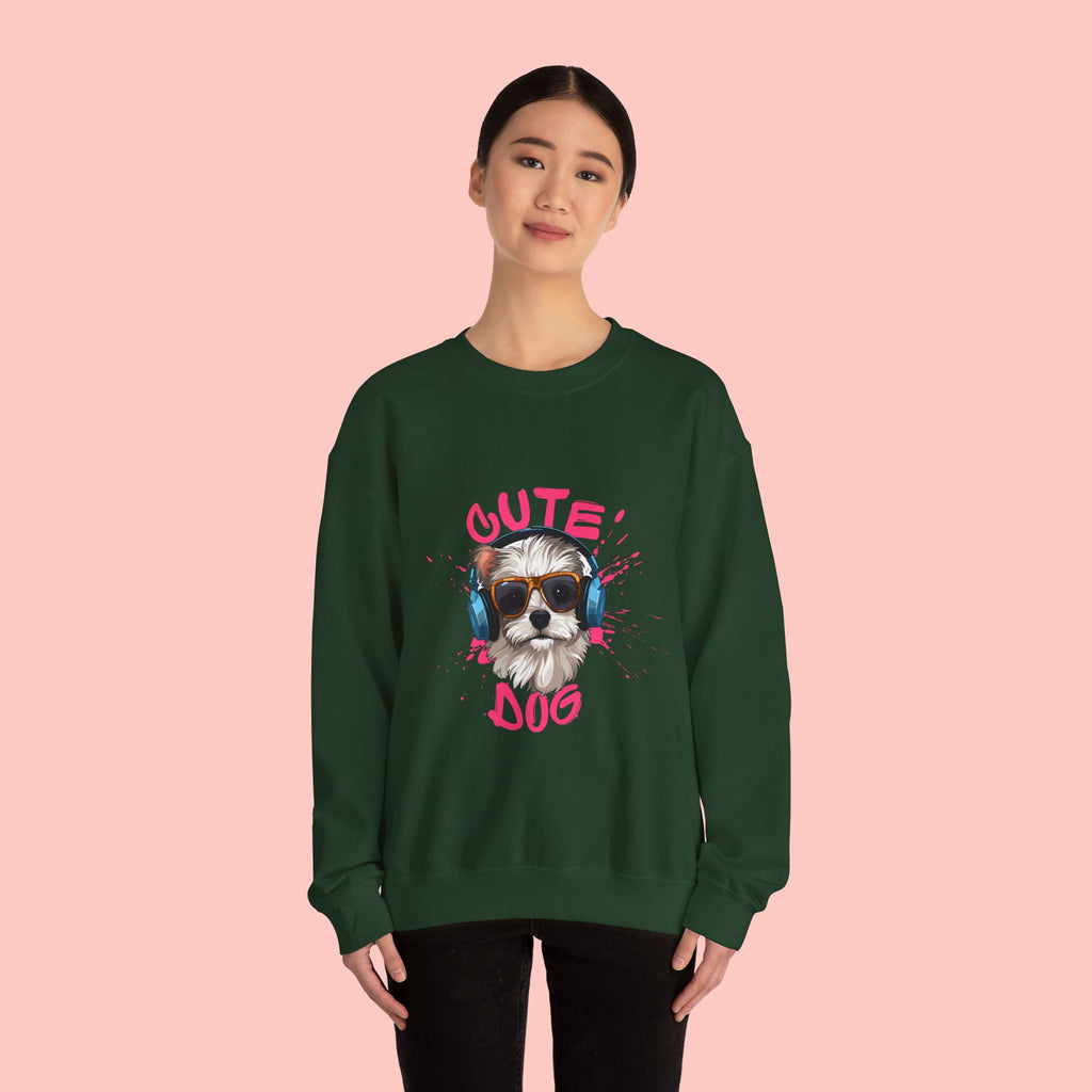 Cute Dog Sweatshirt — Cool Pup with Headphones Graphic Crewneck
