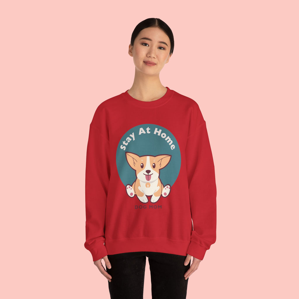 Stay At Home Dog Mom Crewneck Sweatshirt — Cute Corgi Graphic Sweatshirt