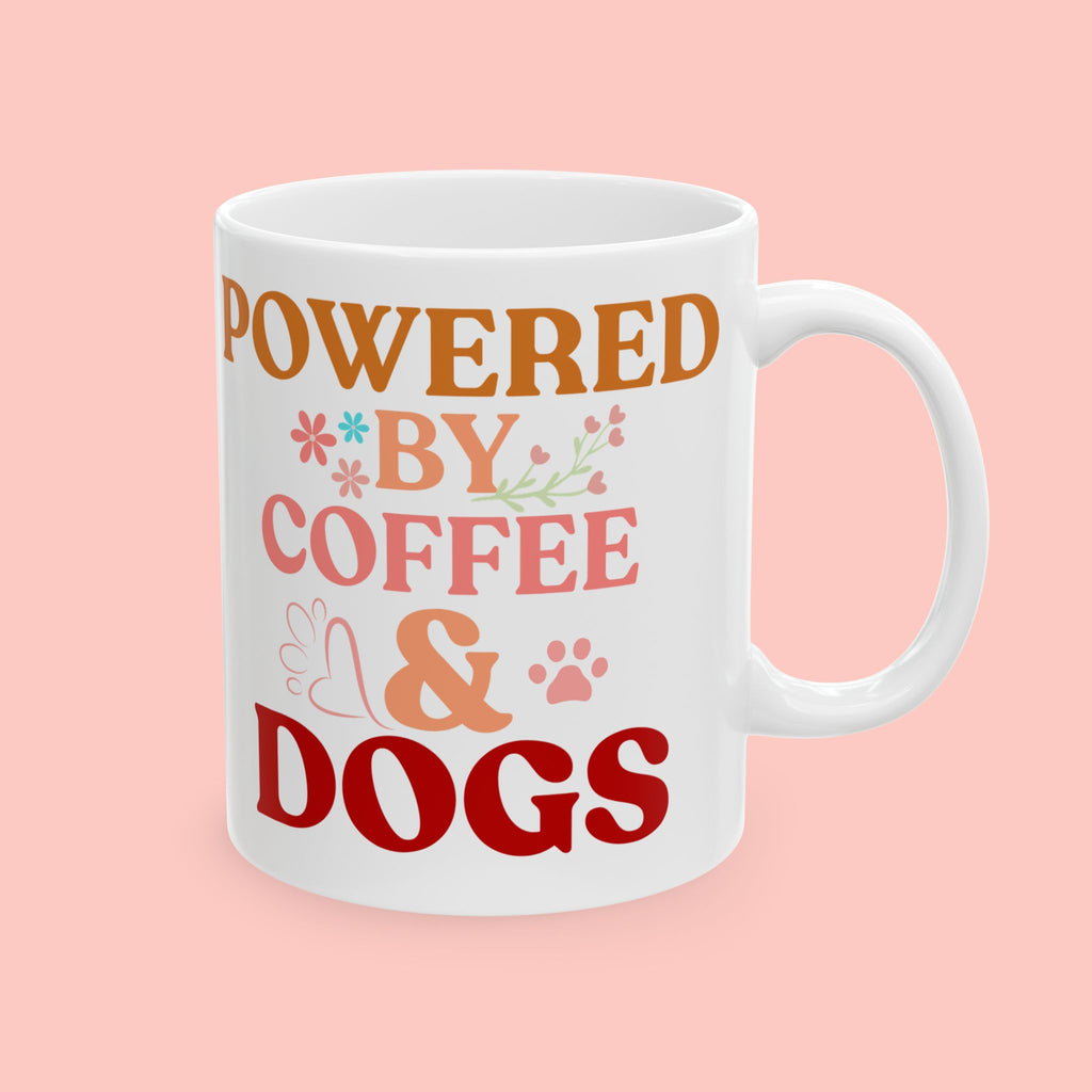 Coffee Powered Dog Mom Mug — Cute Floral Paw Print Ceramic Coffee Mug (11oz, 15oz)