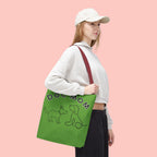 Dog Mom Tote Bag — Green All-Over-Print Cute Line-Drawing Dogs