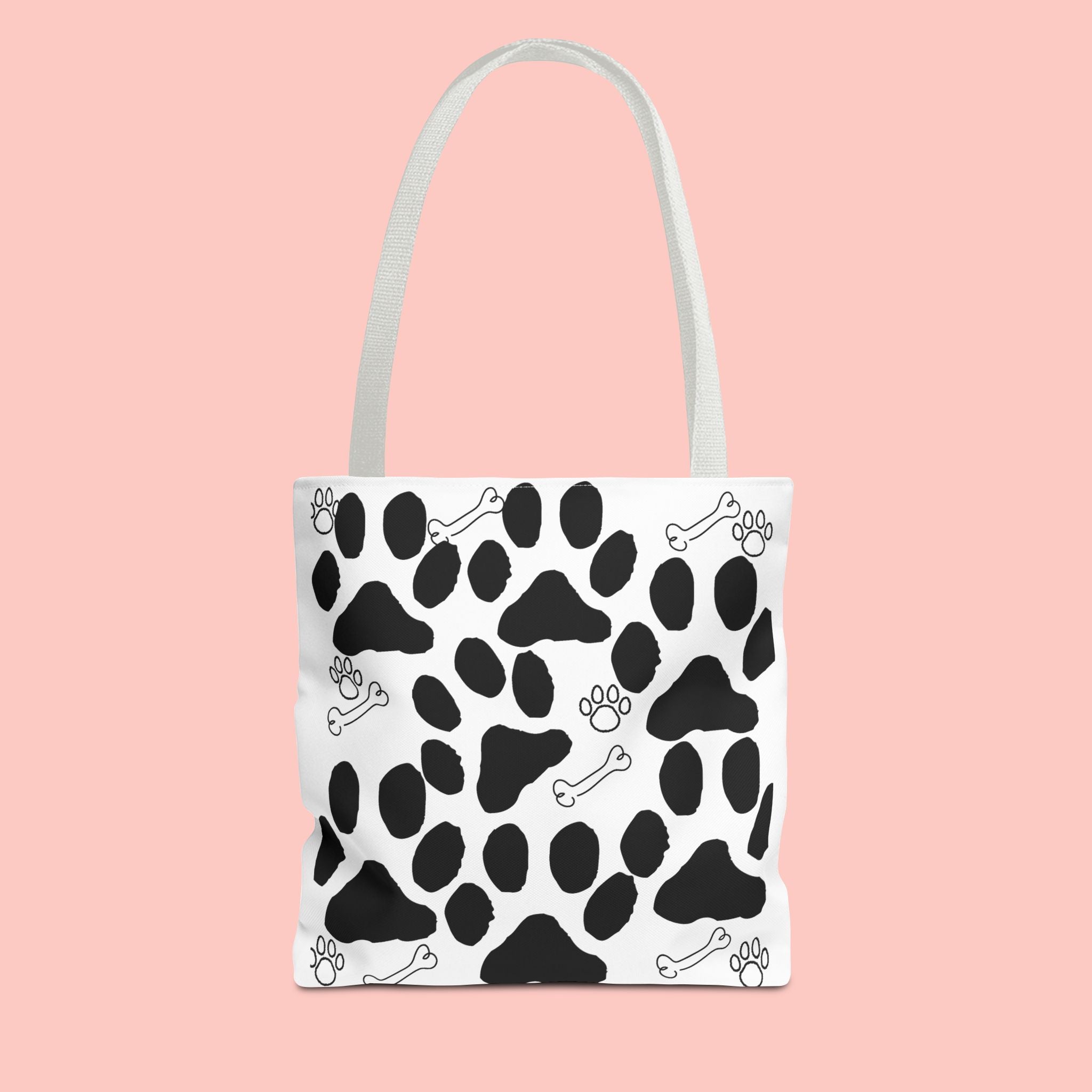 Dalmatian Paw Print Tote Bag — Dog Bones & Paw Pattern AOP Tote