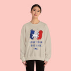 Crewneck Sweatshirt - "Love Your Dog Like Me" French Flag Puppy Graphic