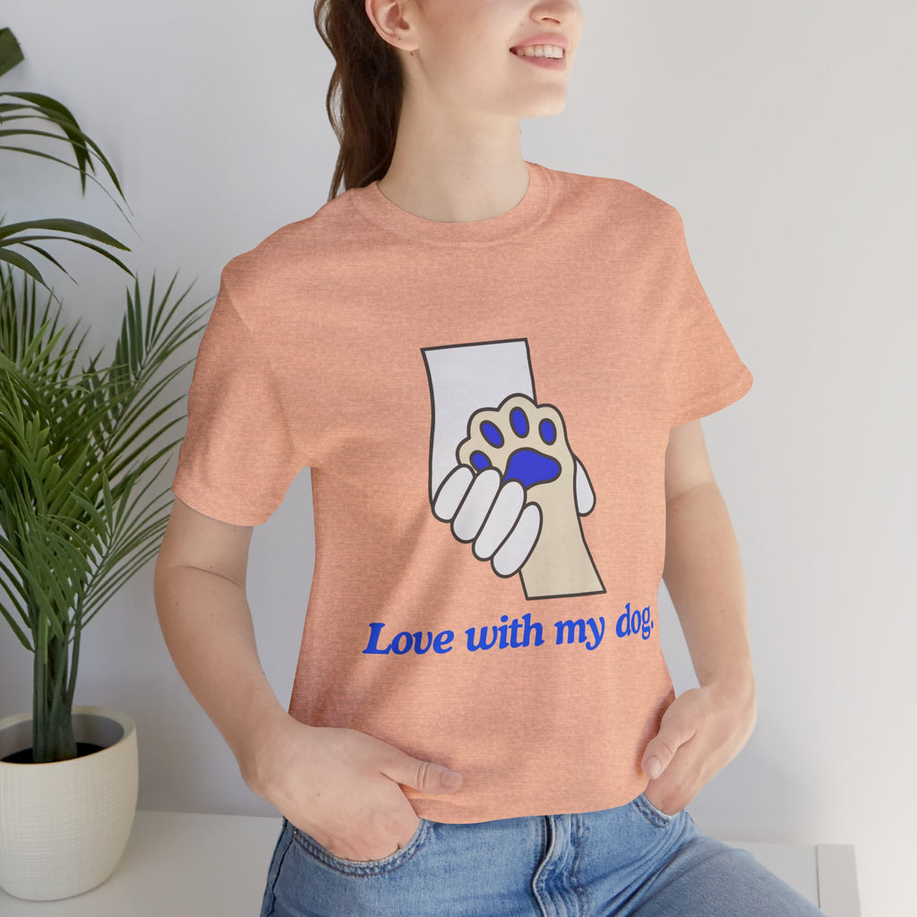 Dog Lover T-Shirt — "Love with my dog." Paw Print Graphic