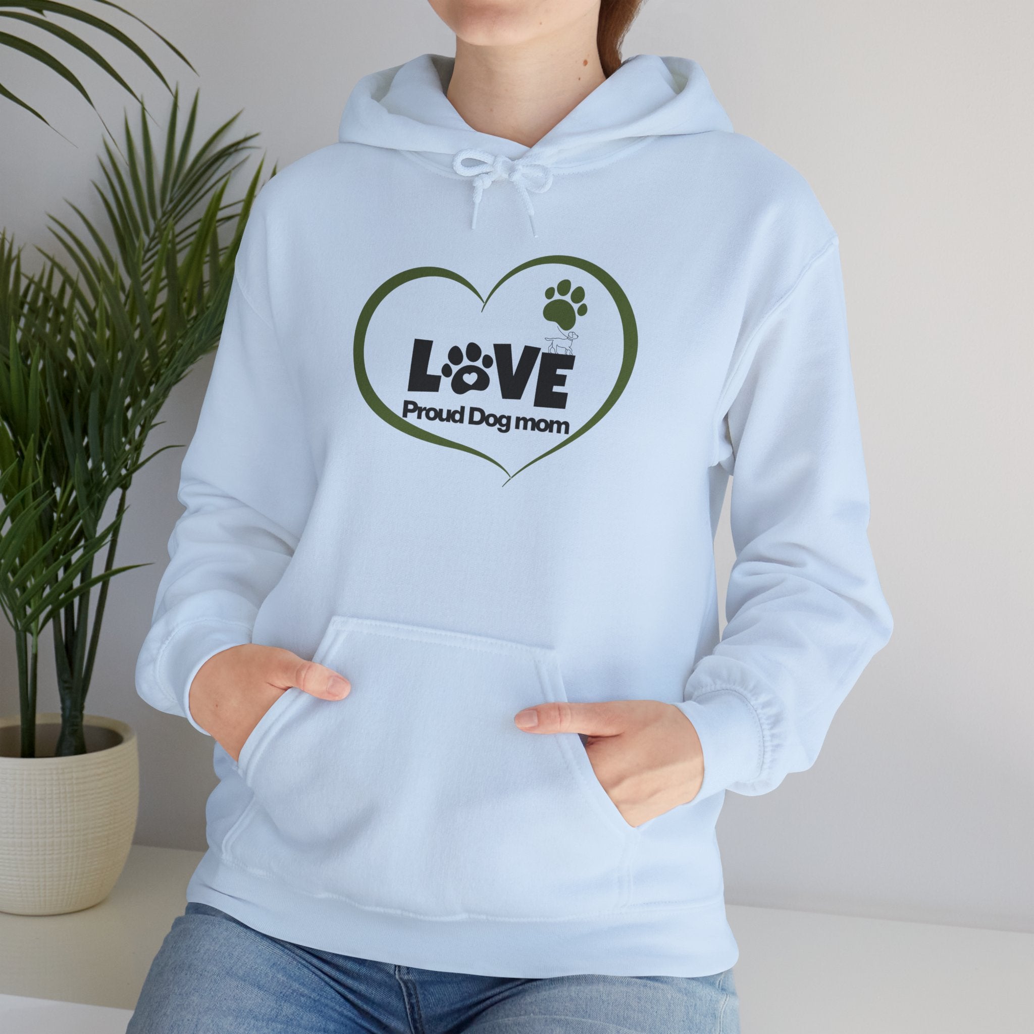 Dog Mom Heart Hoodie – "Love Proud Dog Mom" Paw Print Sweatshirt