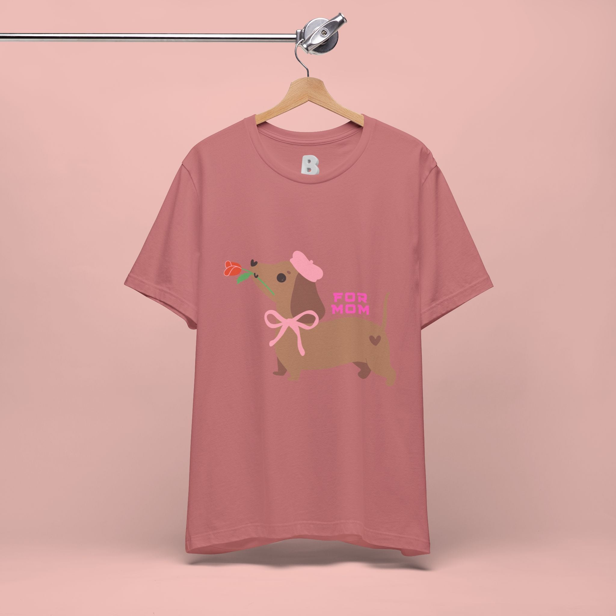 Mommy’s Dachshund Tee – Cute Dog with Rose “For Mom” Shirt