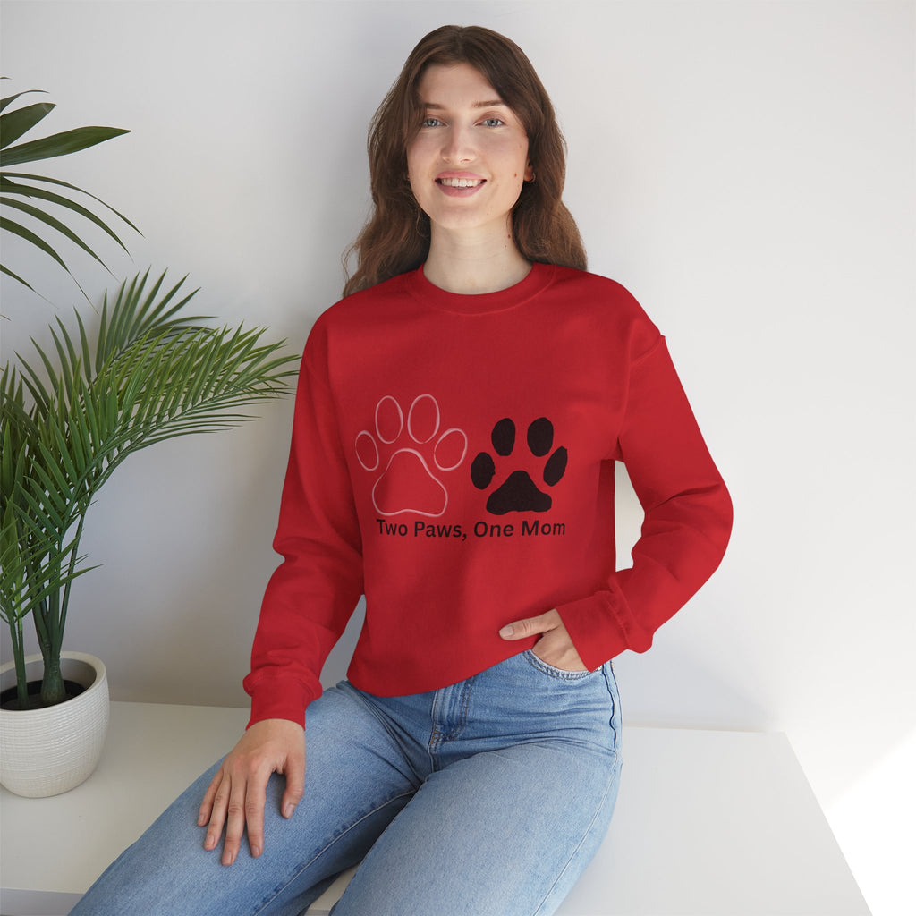 Crewneck Sweatshirt – "Two Paws, One Mom" Paw Print Mom Gift