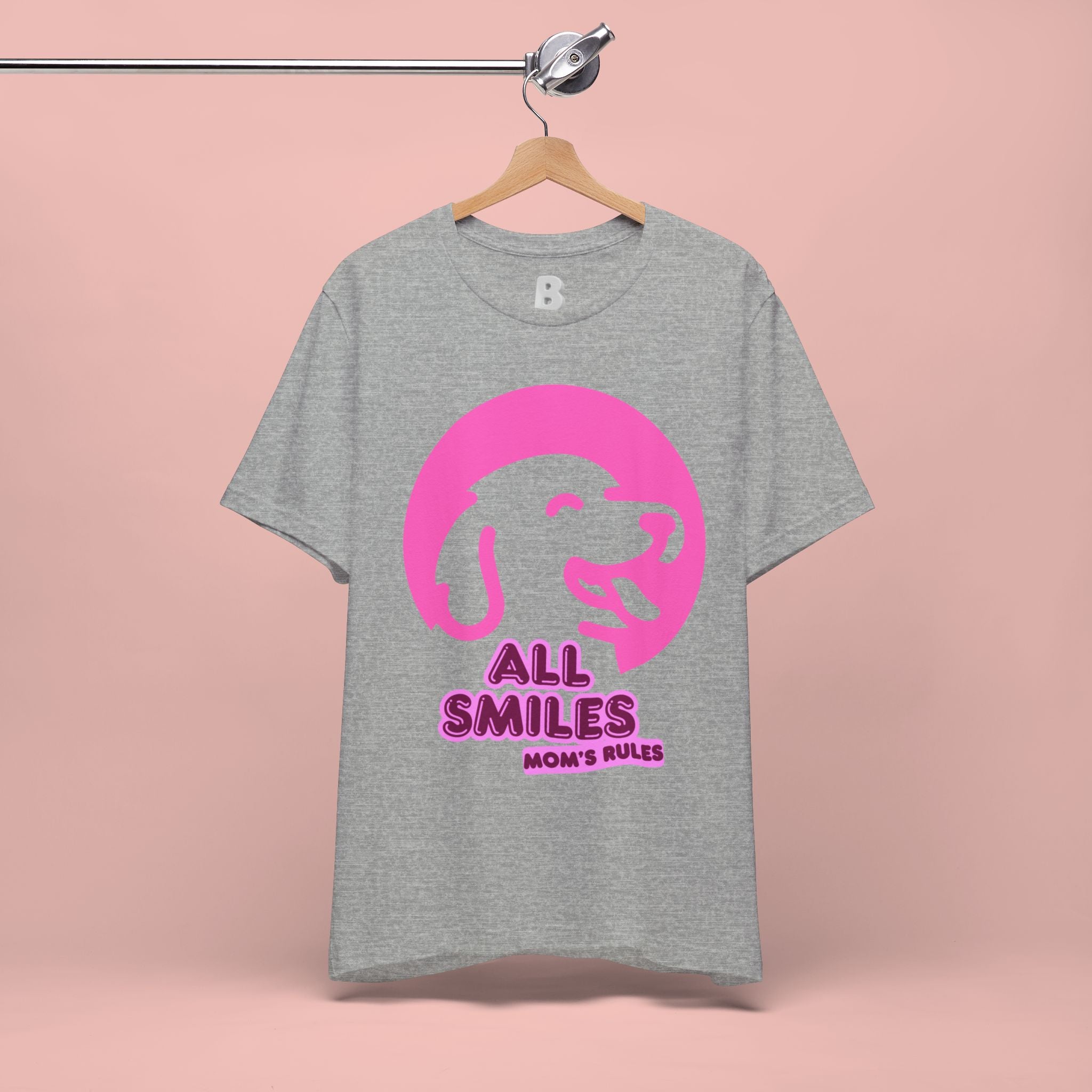 All Smiles Mom's Rules T-Shirt — Cute Pink Dog Graphic Tee for Moms & Pet Lovers