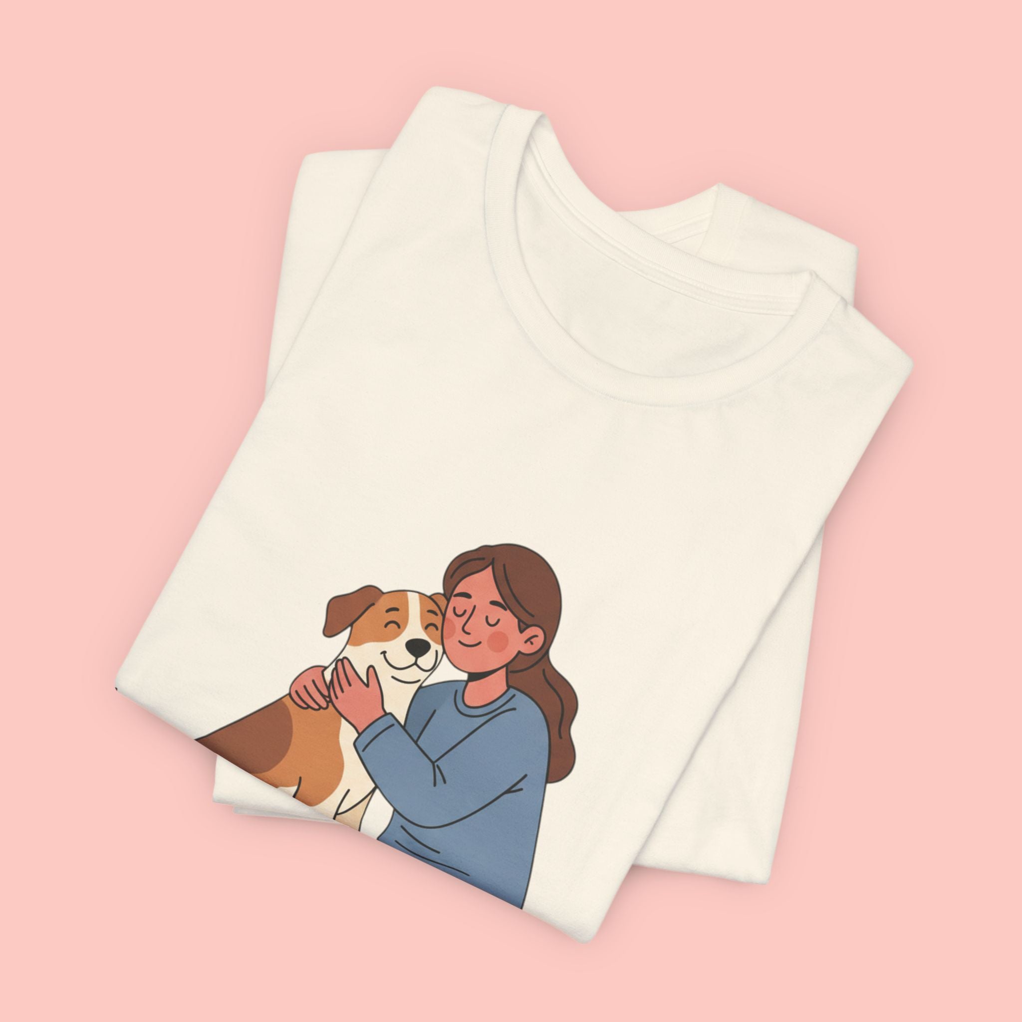 Dog Mom T‑Shirt — Cute Woman Hugging Dog Graphic Tee