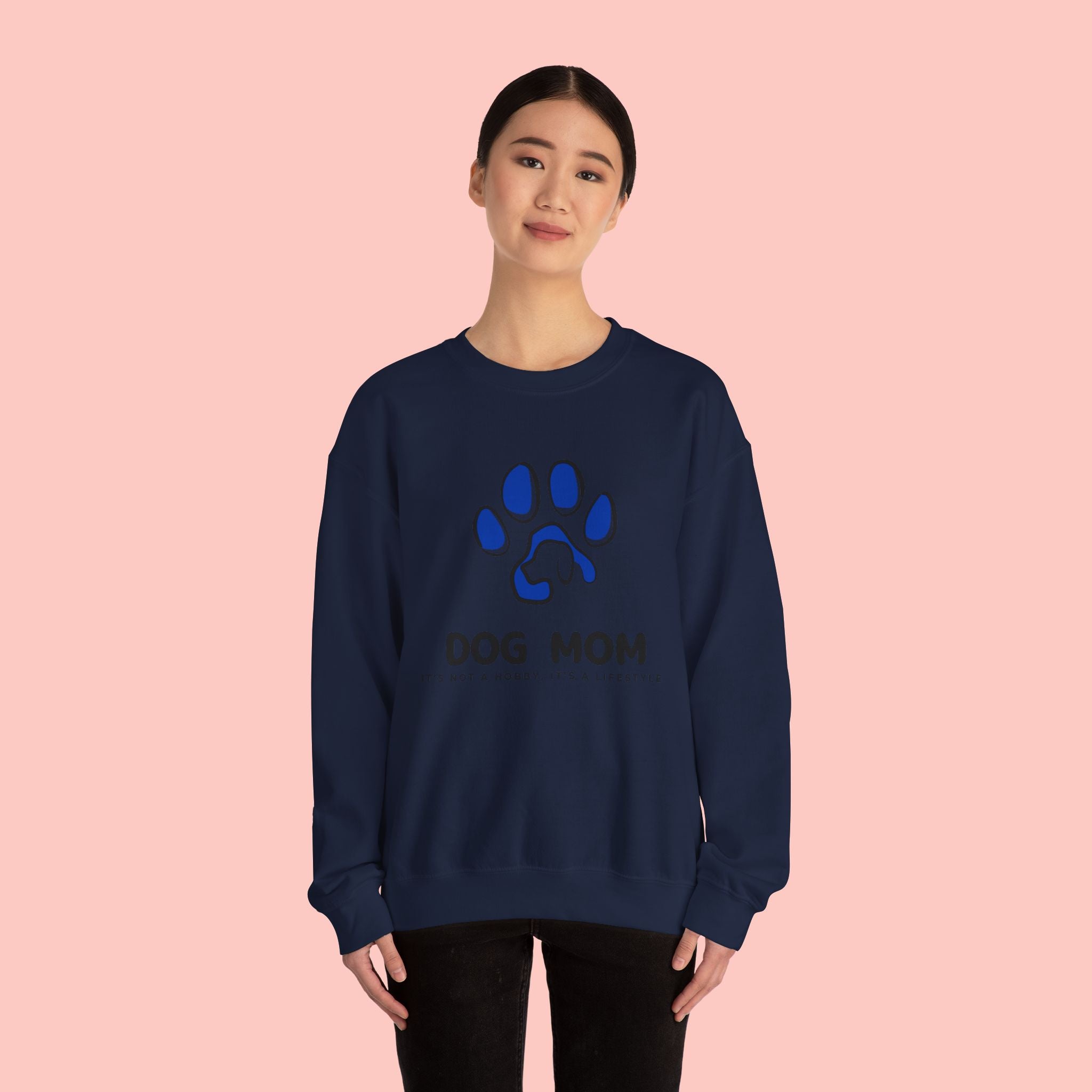 Dog Mom Crewneck Sweatshirt – Blue Paw Graphic "Dog Mom"