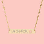 Cutout Paw Bar Necklace — "My Dog People" Engraved Pet Pendant