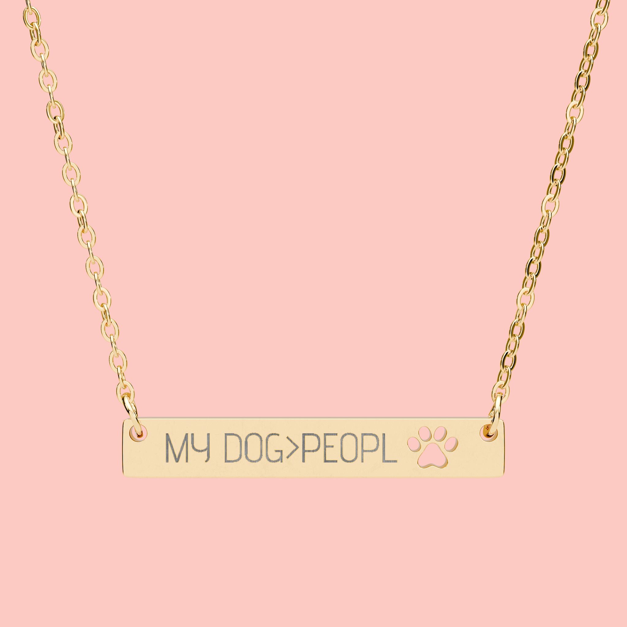 Cutout Paw Bar Necklace — "My Dog People" Engraved Pet Pendant