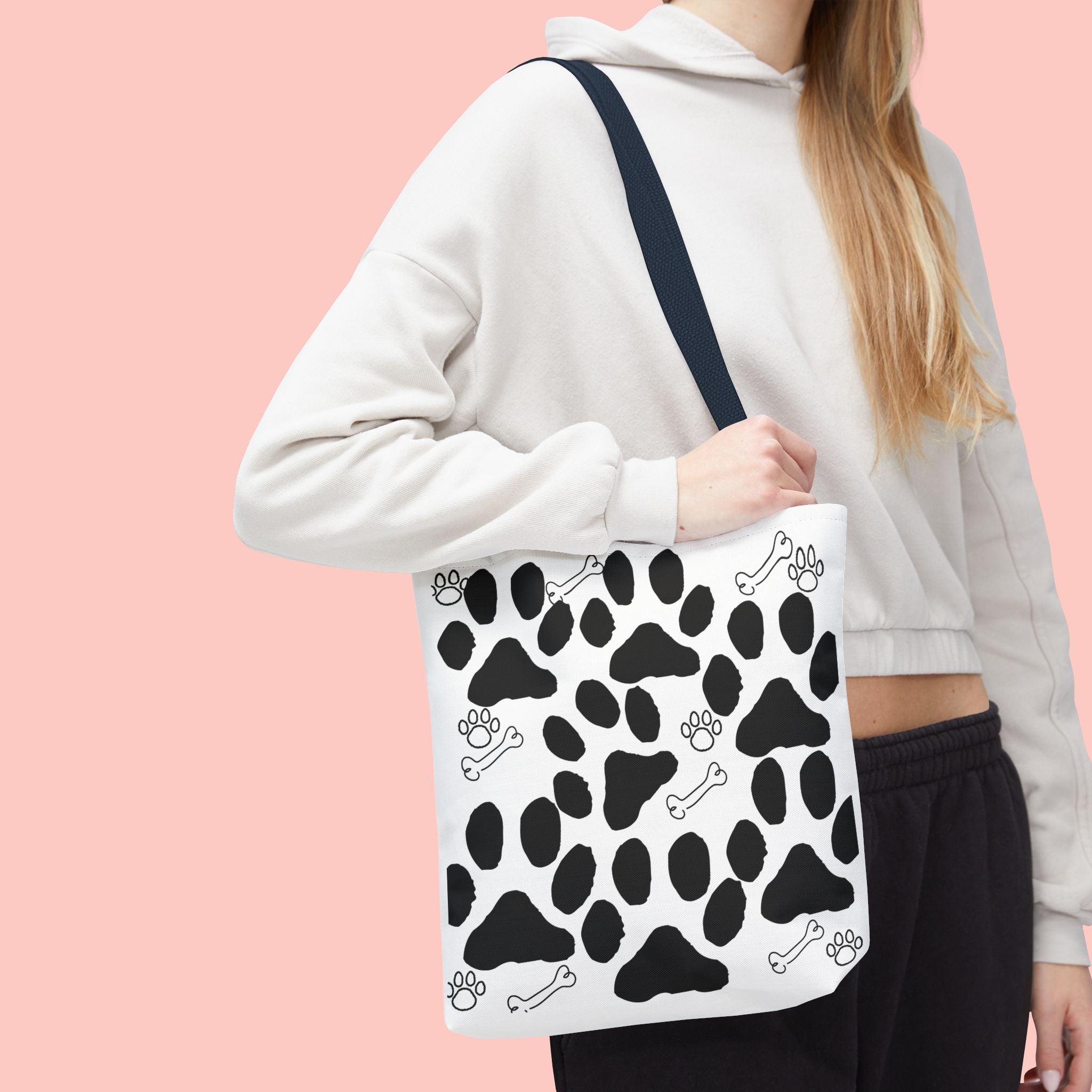 Dalmatian Paw Print Tote Bag — Dog Bones & Paw Pattern AOP Tote