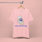 Dog Lover T-Shirt — "Love with my dog." Paw Print Graphic