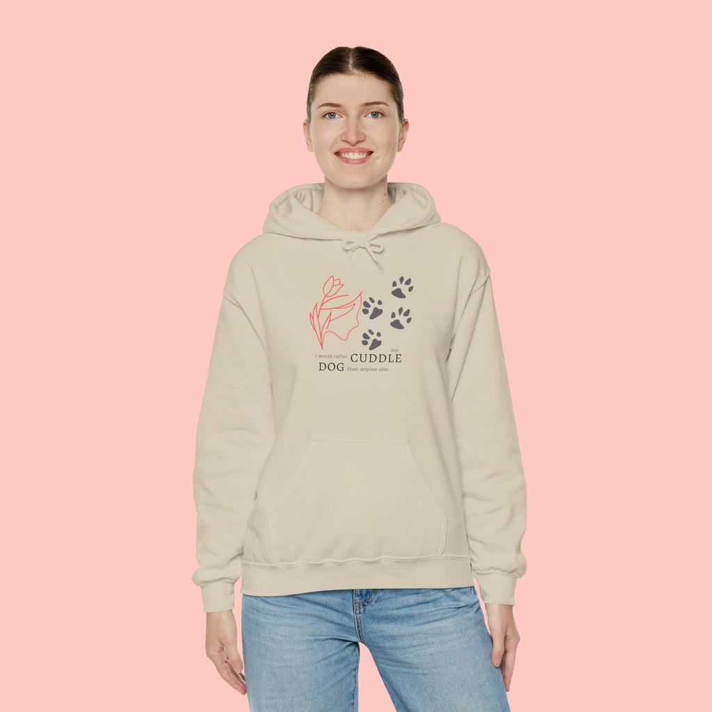 Dog Cuddle Hoodie – Minimal Paw Print & Script Pet Lover Sweatshirt
