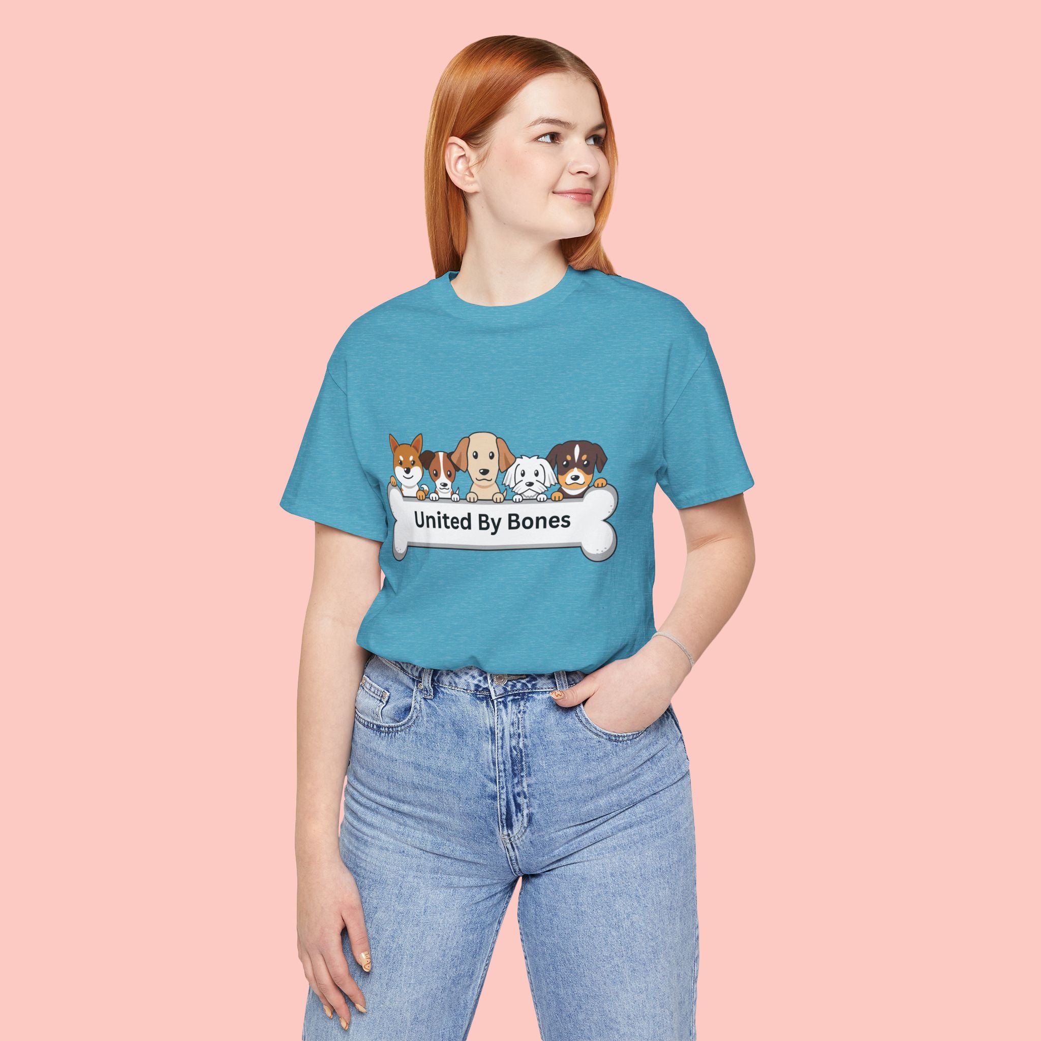 Dog Lover T‑Shirt — "United By Bones" Cute Cartoon Dogs Tee