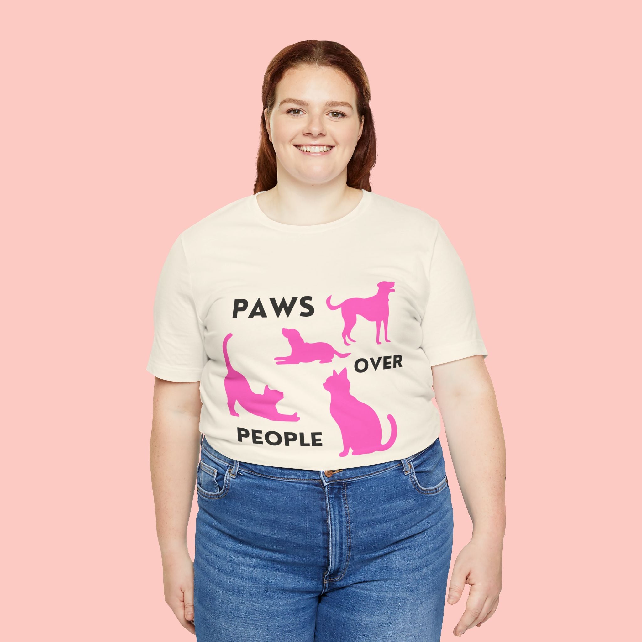 Paws Over People Tee — Pink Cats & Dogs Graphic T-Shirt