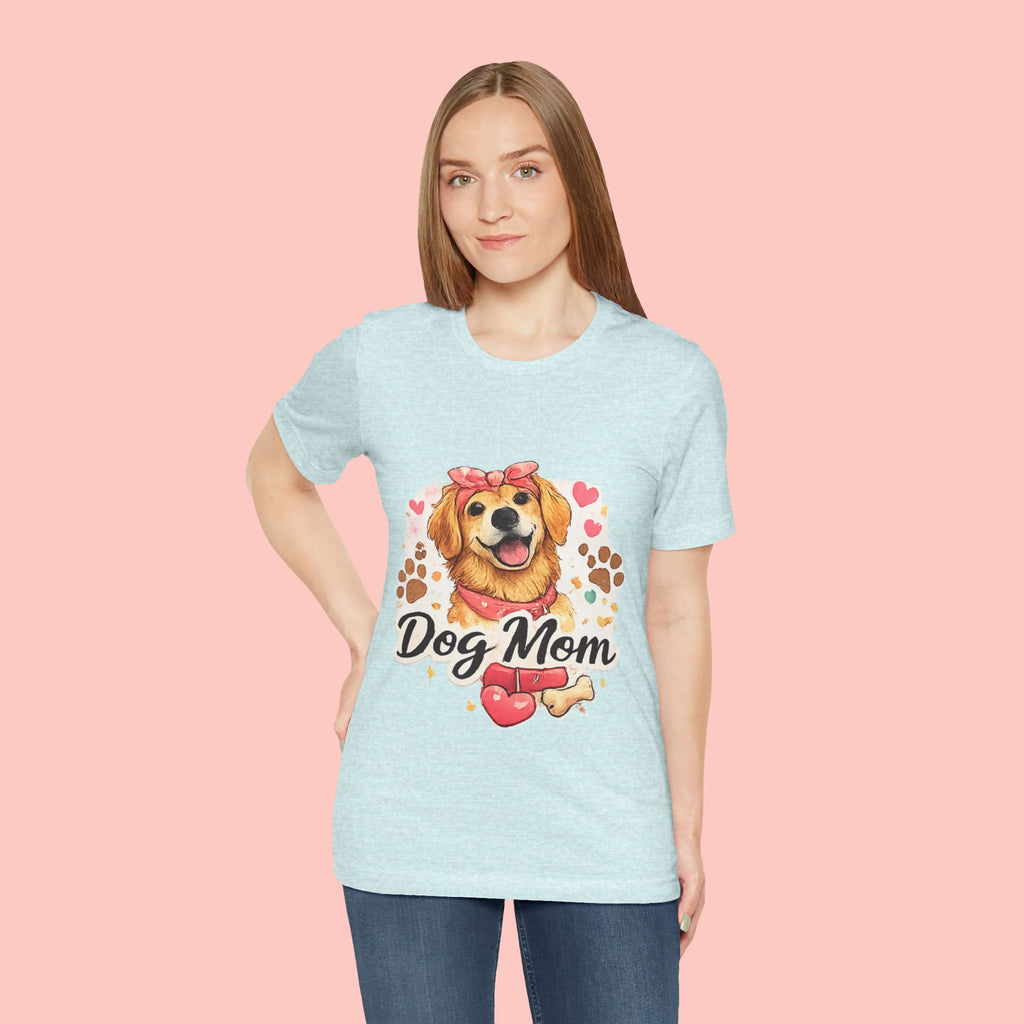 Dog Mom T-Shirt – Cute Golden Retriever Design with Hearts & Paw Prints