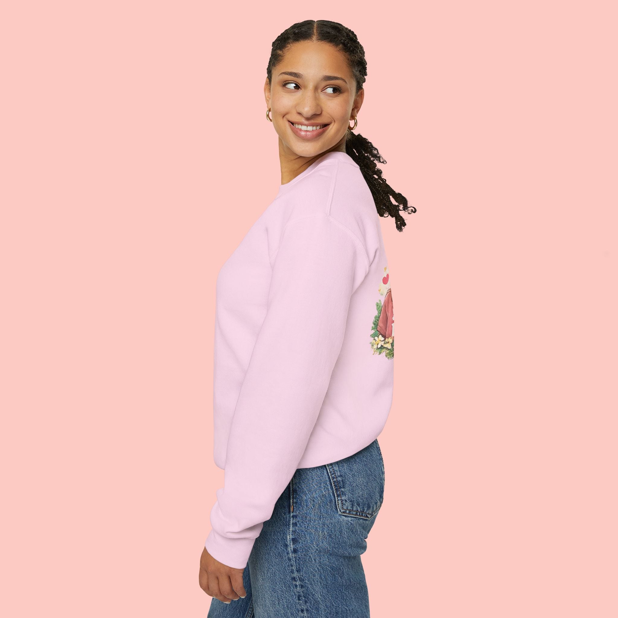 Dog Mom Crewneck Sweatshirt – Cute Floral Paw Print Back Graphic