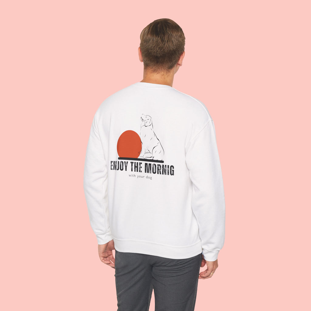 Enjoy the Morning Crewneck Sweatshirt — Dog & Sunrise Graphic