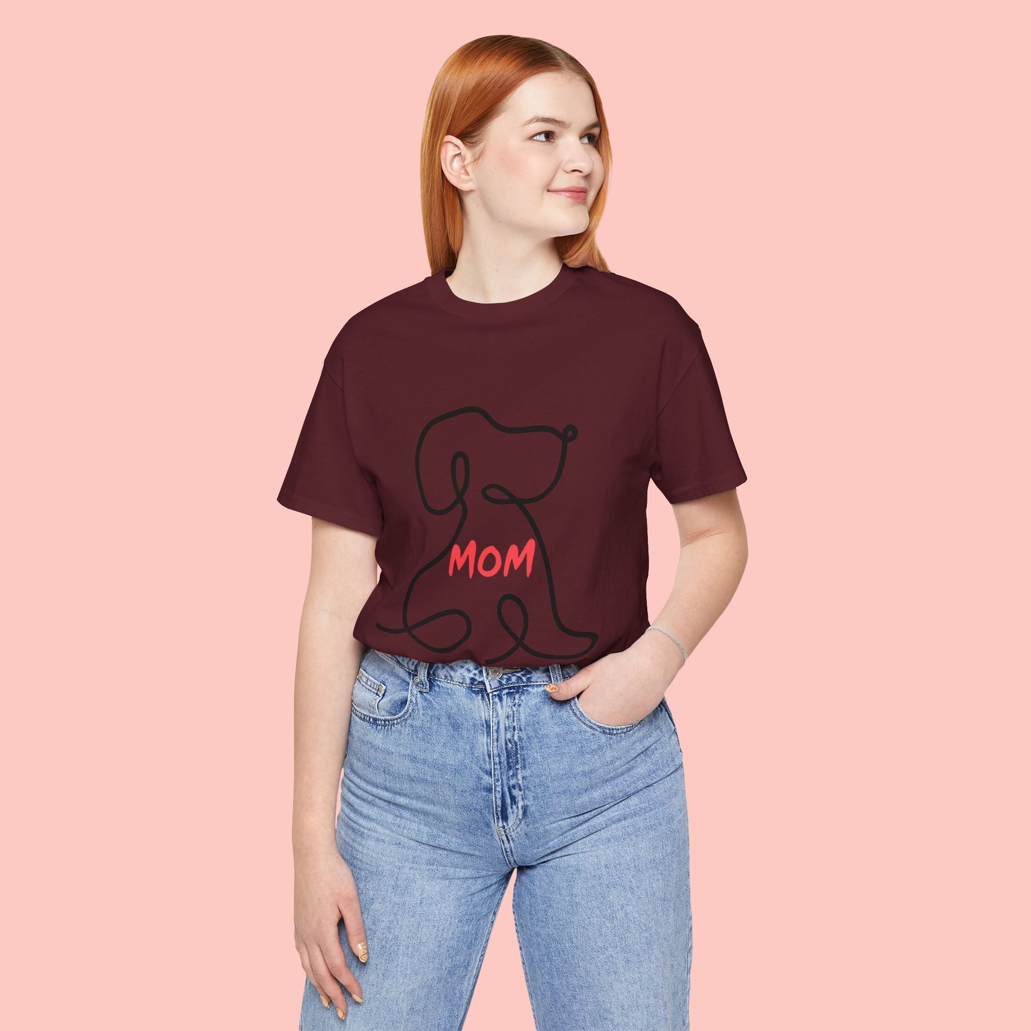 Mom Dog T-Shirt — Minimal Line Art Puppy Tee for Dog Moms, Mother's Day Gift