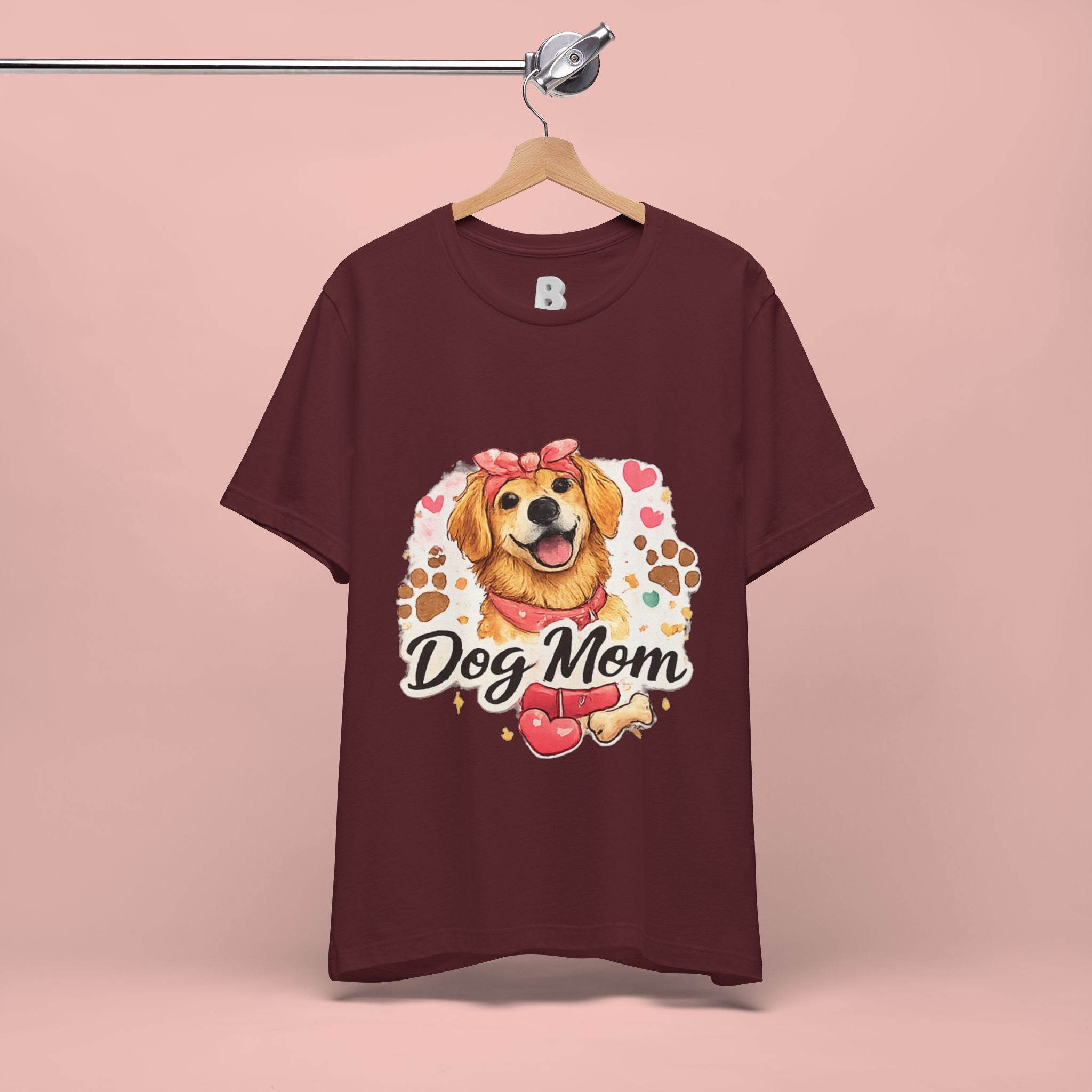Dog Mom T-Shirt – Cute Golden Retriever Design with Hearts & Paw Prints