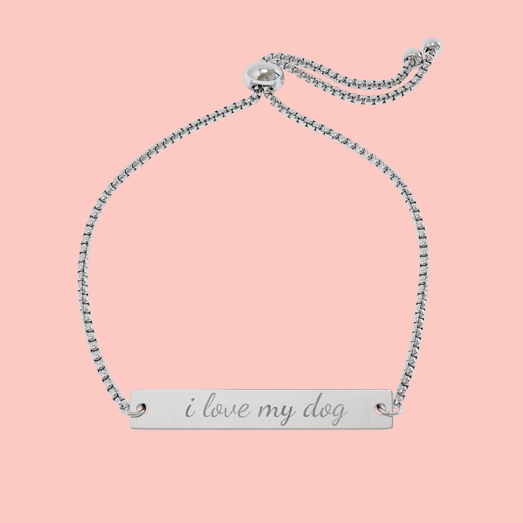 Engraved Bar Bracelet - "I Love My Dog" Adjustable Gold Pet Lover Jewelry