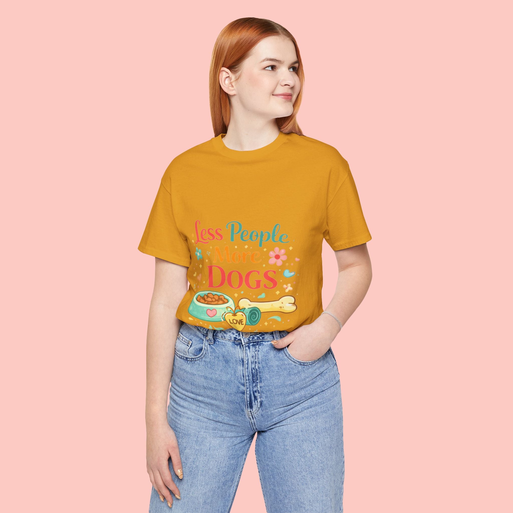 Less People More Dogs T-Shirt – Cute Dog Bowl & Bone Graphic Tee