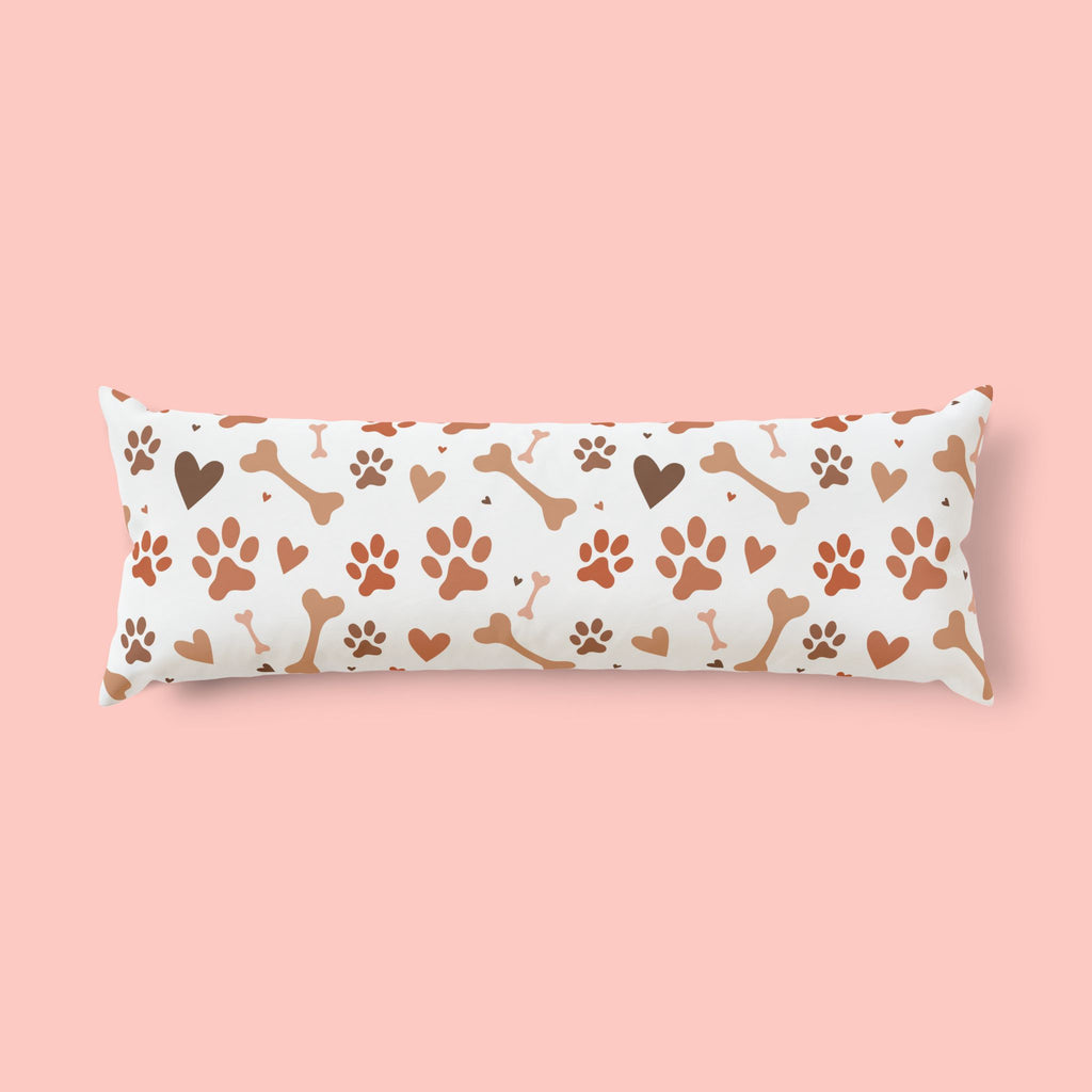 Dog Paw & Bone Pattern Body Pillow — Cute Pet Lover Throw Pillow