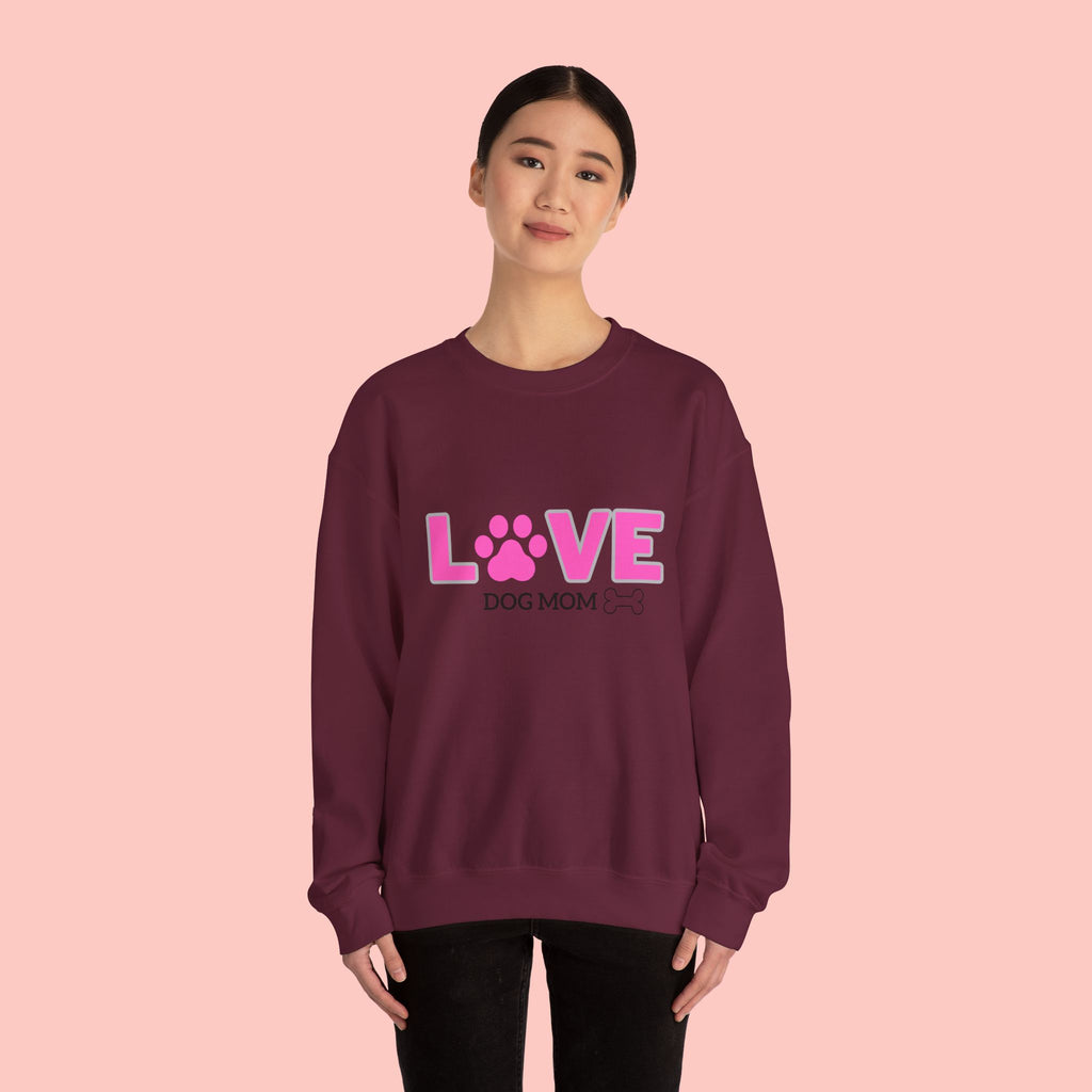 Dog Mom Love Crewneck Sweatshirt — Pink Paw Graphic
