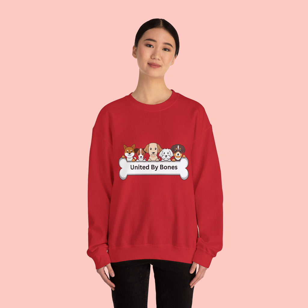 Dog Crewneck Sweatshirt — "United By Bones" Cute Puppy Graphic