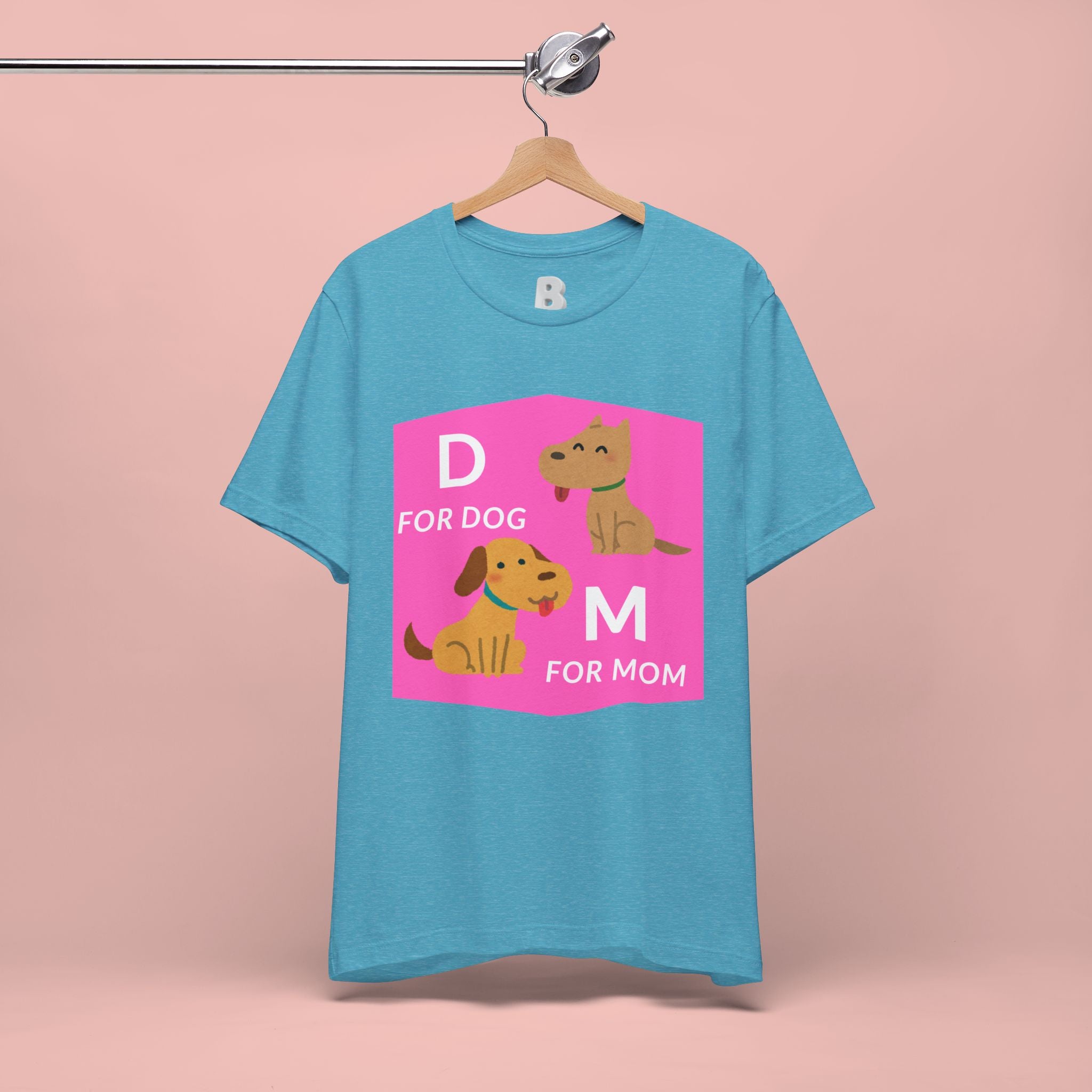 Dog Mom T-Shirt — Cute Pink "D for Dog, M for Mom" Graphic Tee