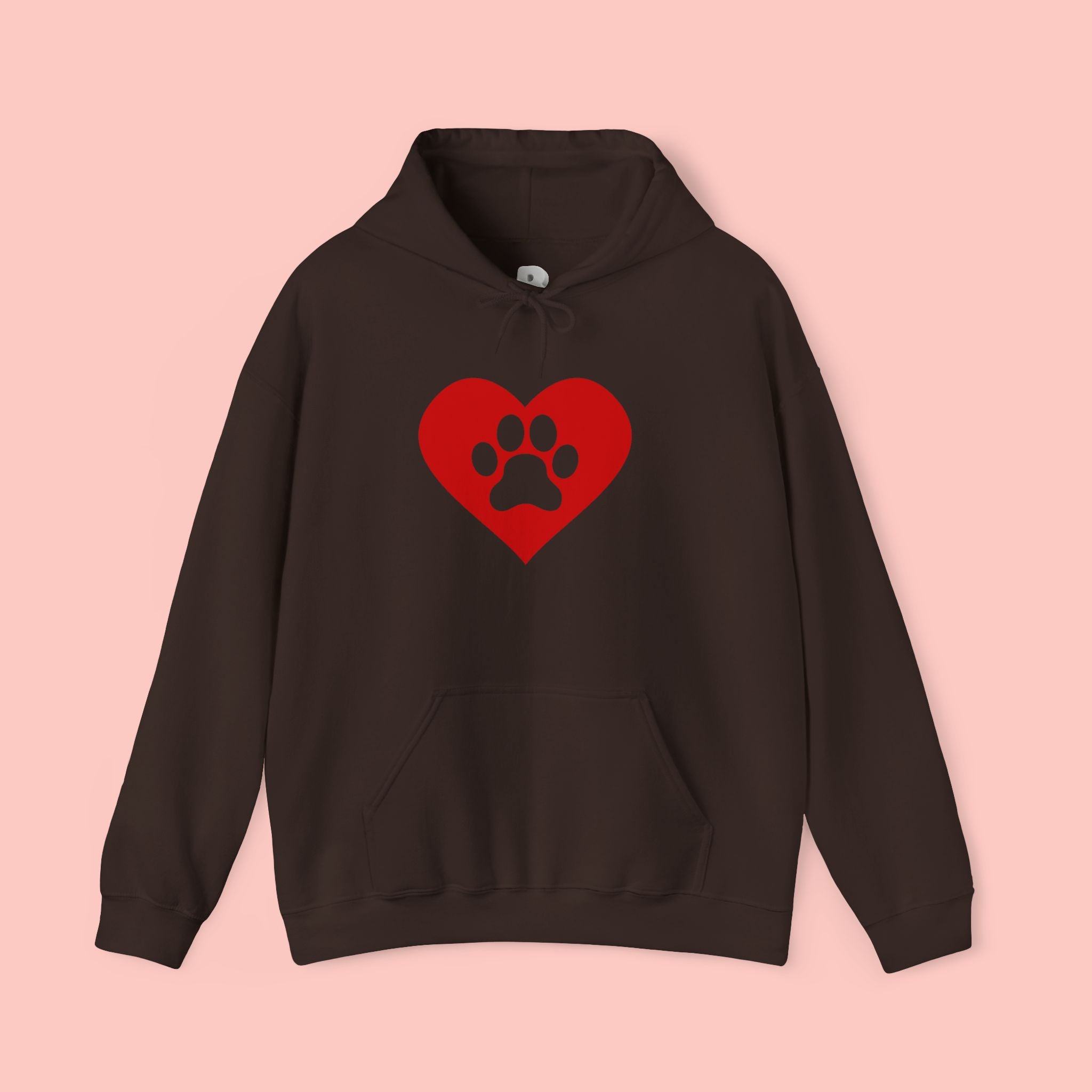 Heart Paw Hoodie — Cute Red Paw Print Animal Lover Sweatshirt
