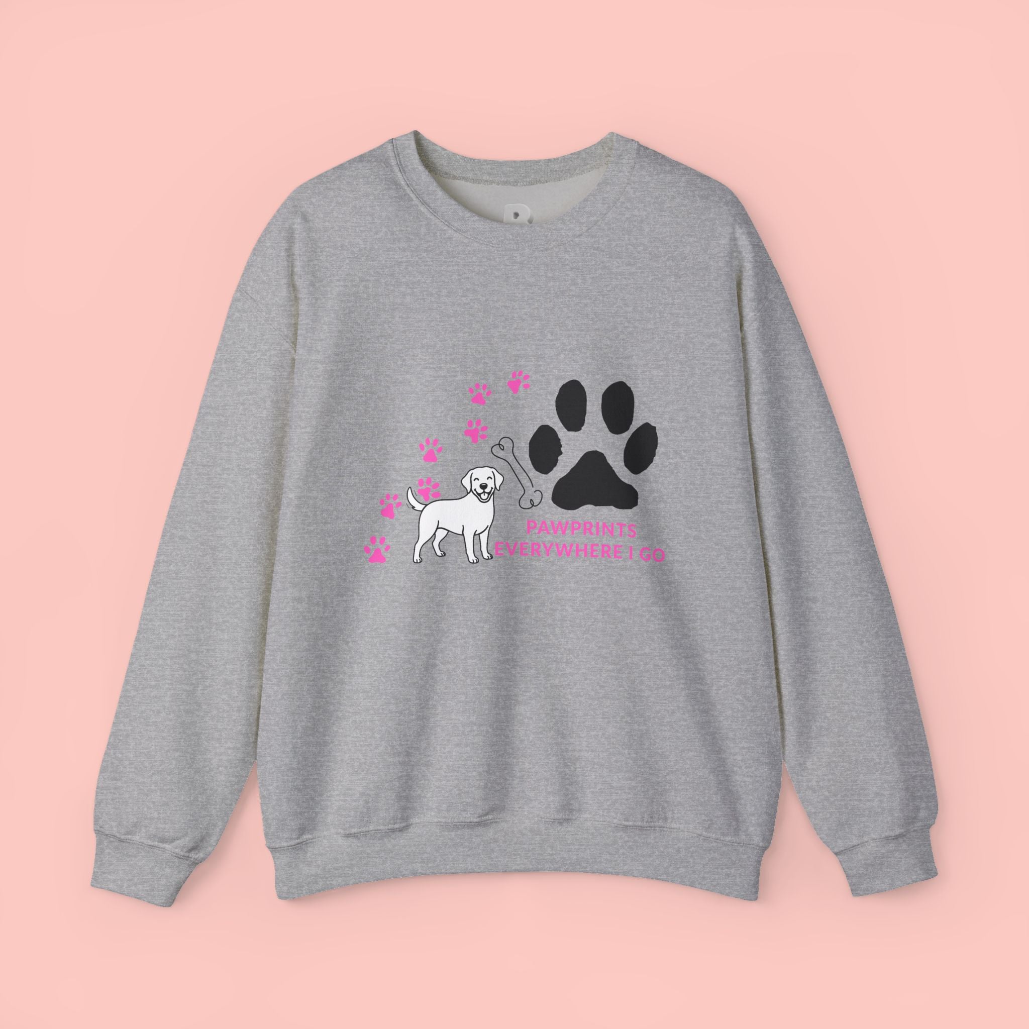 Crewneck Sweatshirt — "Pawprints Everywhere I Go" Dog Lover Graphic
