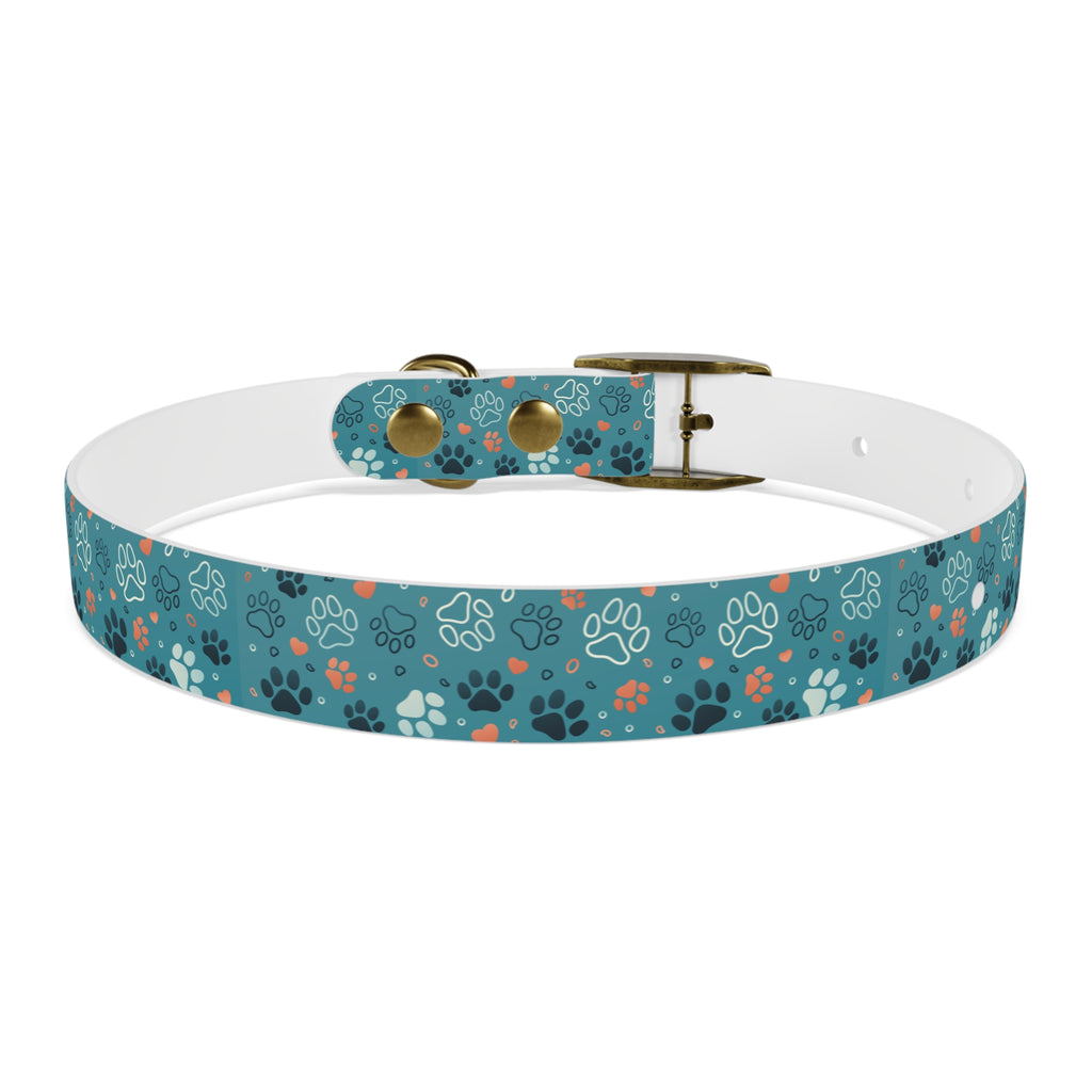 Paw Print Dog Collar — Teal Patterned Pet Collar for Small & Medium Dogs