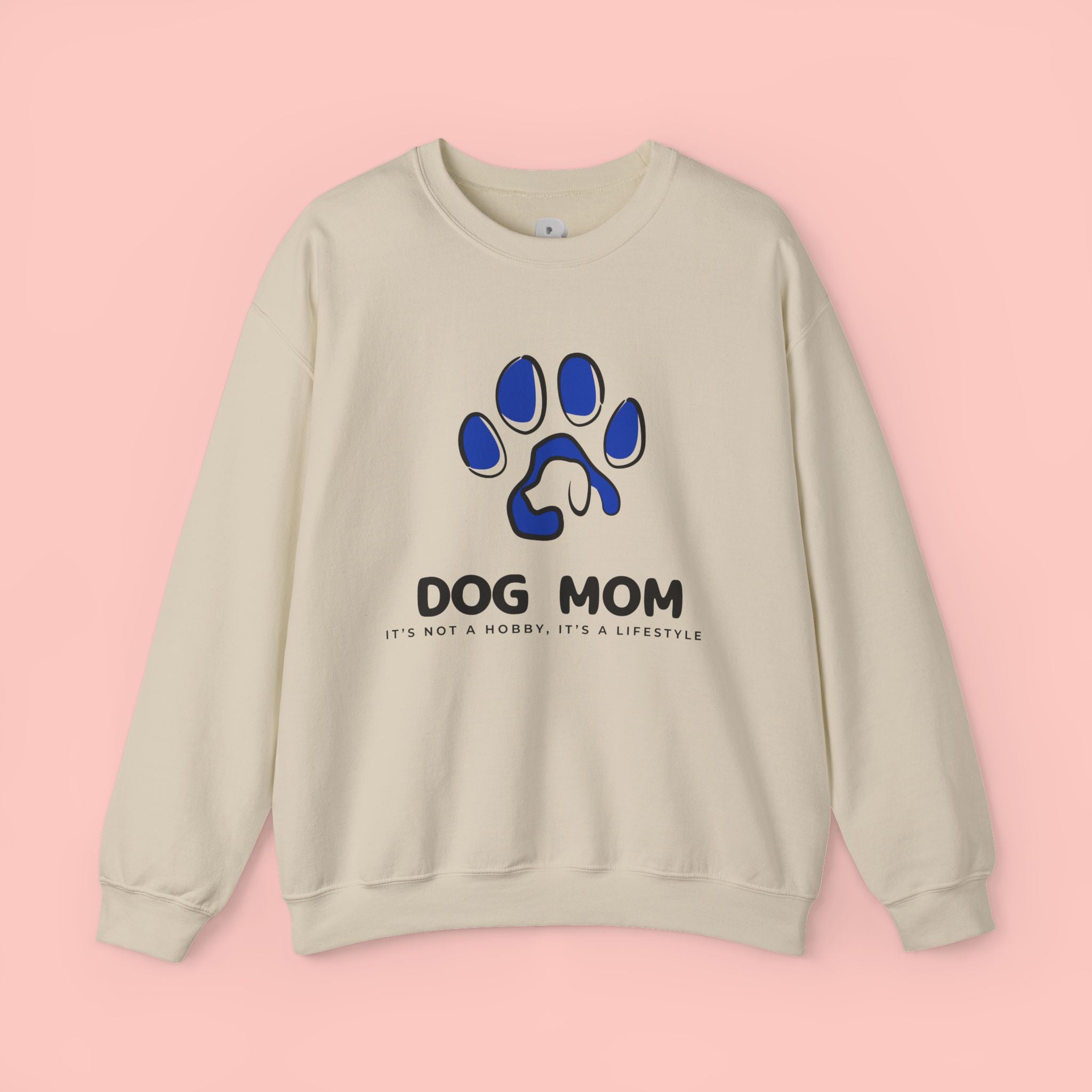 Dog Mom Crewneck Sweatshirt – Blue Paw Graphic "Dog Mom"