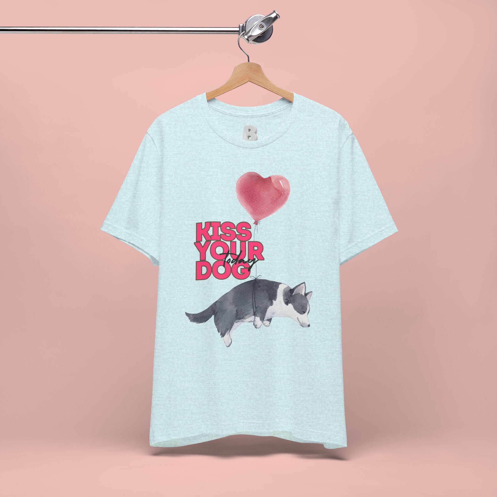 Kiss Your Dog T-Shirt — Cute Corgi with Heart Balloon Pet Lover Tee