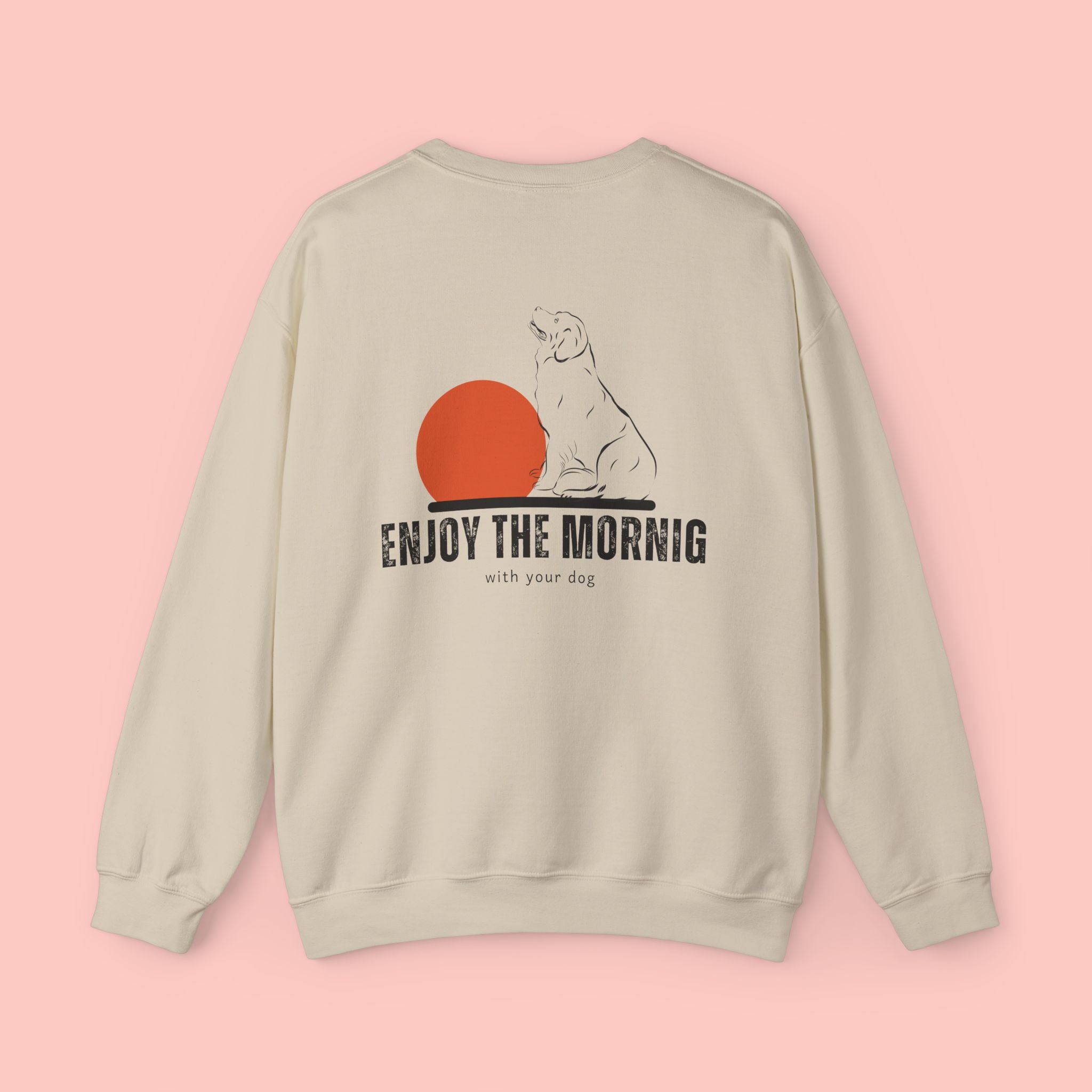 Enjoy the Morning Crewneck Sweatshirt — Dog & Sunrise Graphic