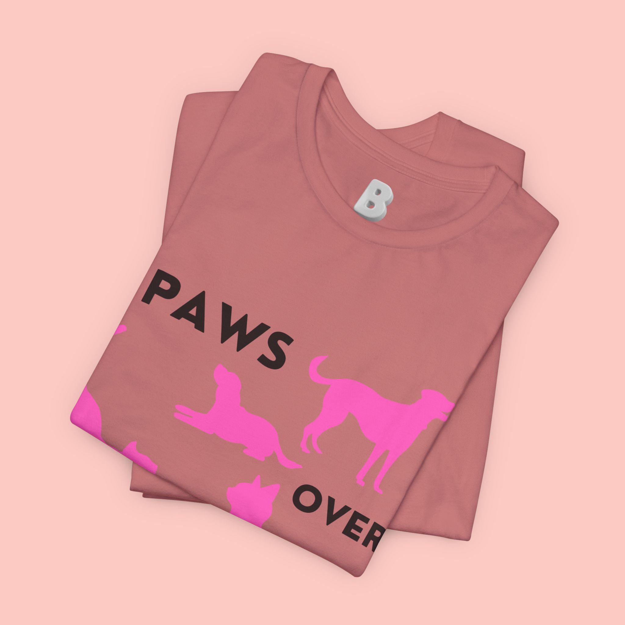 Paws Over People Tee — Pink Cats & Dogs Graphic T-Shirt