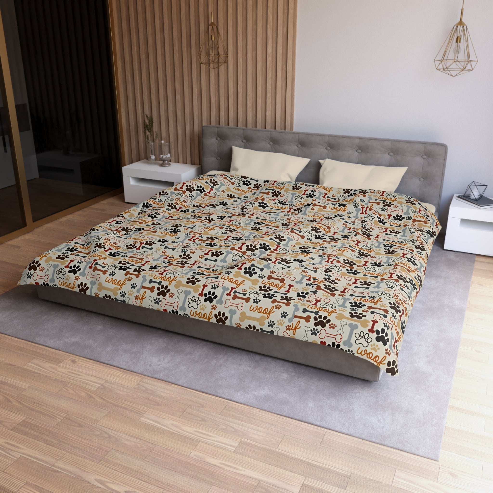 Cat Paw Print Duvet Cover — Cute Cartoon Cats & Paws Microfiber Bedding