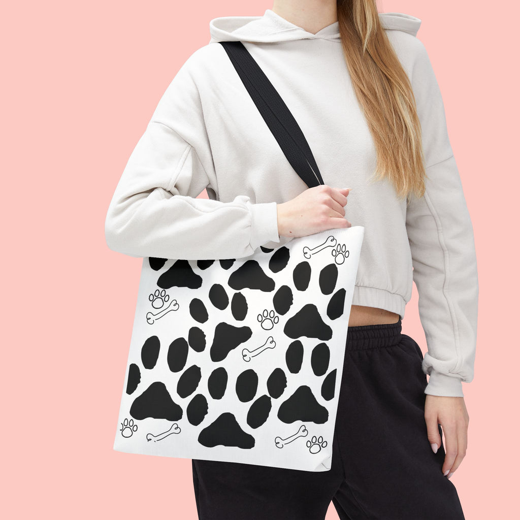 Dalmatian Paw Print Tote Bag — Dog Bones & Paw Pattern AOP Tote