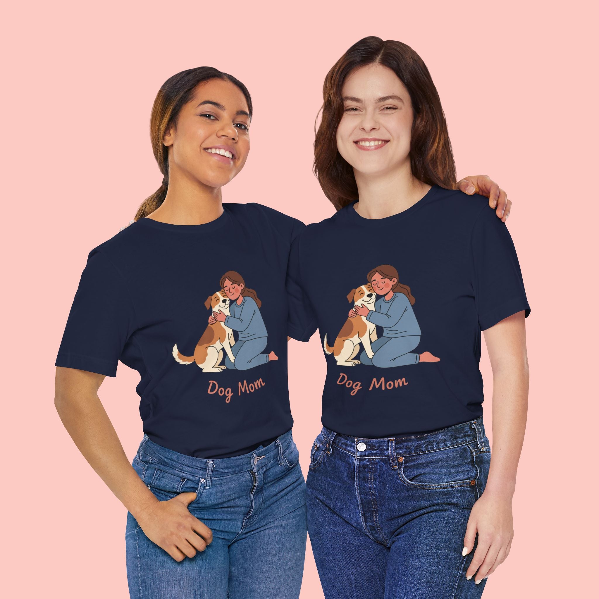 Dog Mom T‑Shirt — Cute Woman Hugging Dog Graphic Tee
