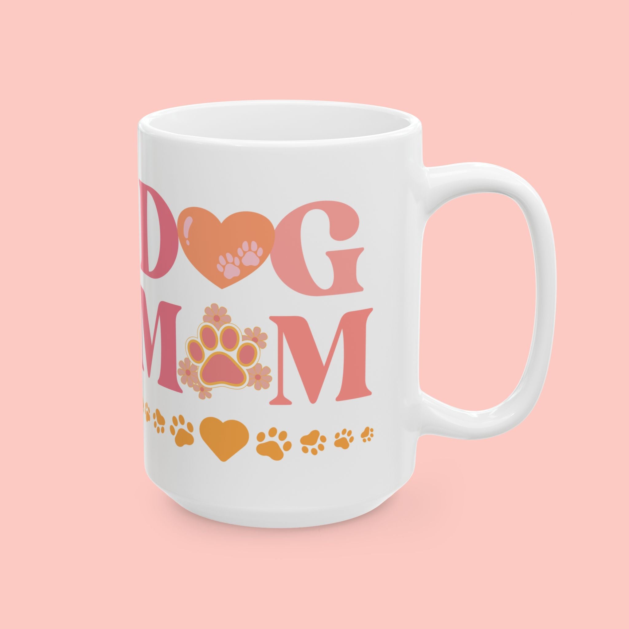 Dog Mom Ceramic Mug — Paw Print Heart Coffee Cup (11oz & 15oz)