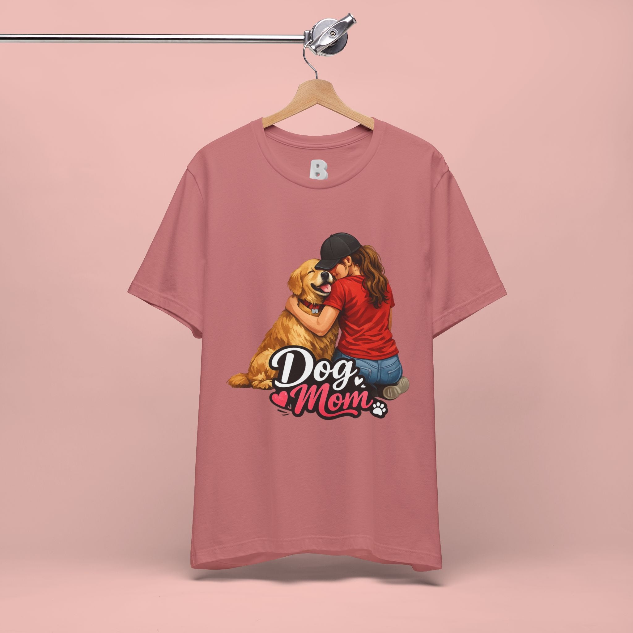 Dog Mom T-Shirt - Cute Woman Hugging Golden Retriever Tee