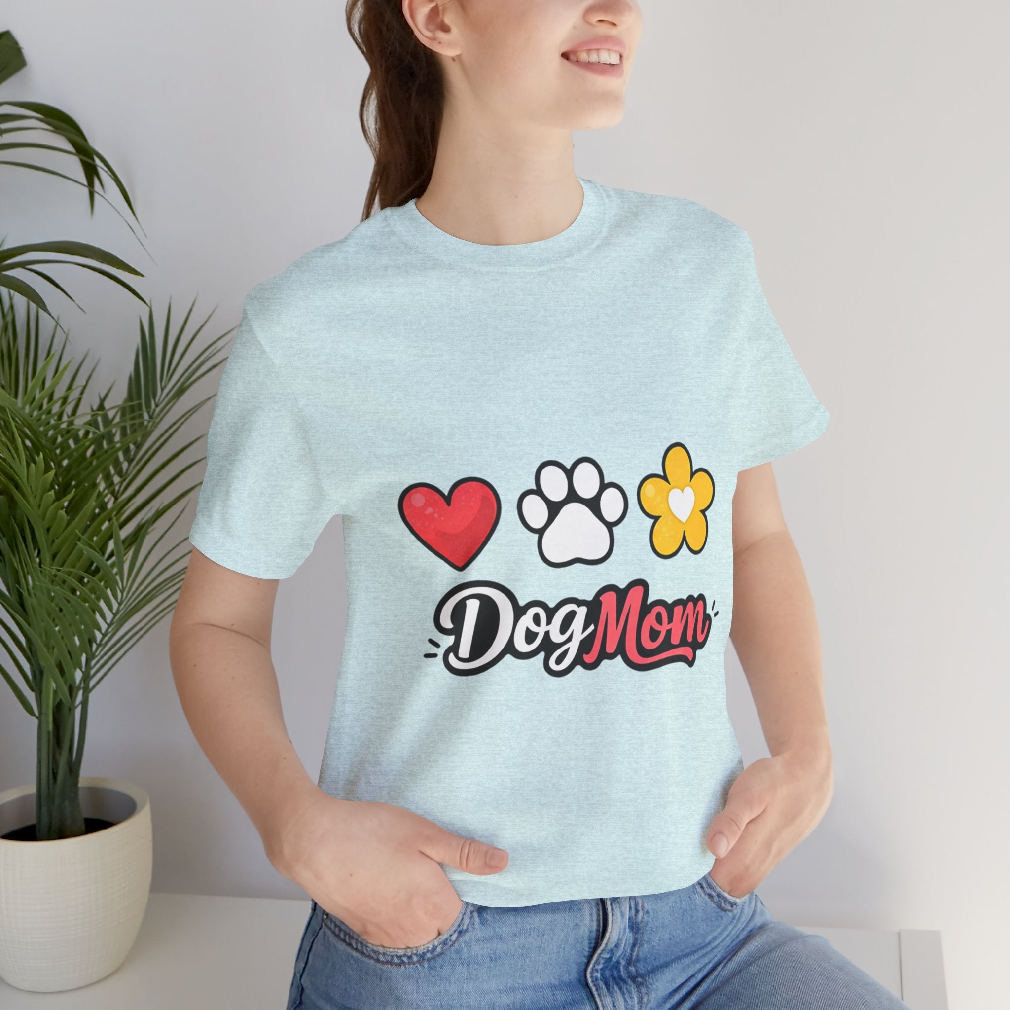 Dog Mom T-Shirt – Heart, Paw & Flower Graphic Tee