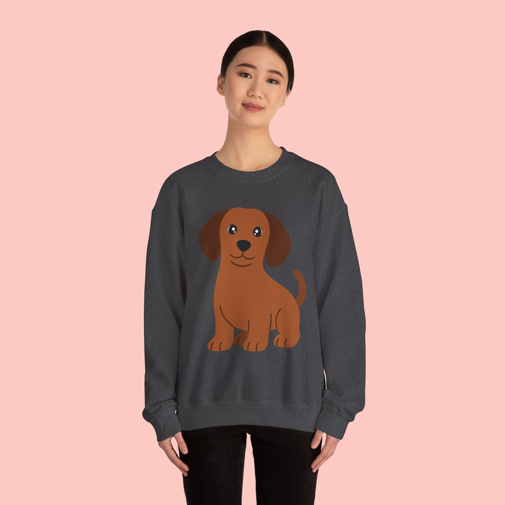 Cute Brown Puppy Sweatshirt — Cartoon Dachshund Crewneck for Dog Lovers