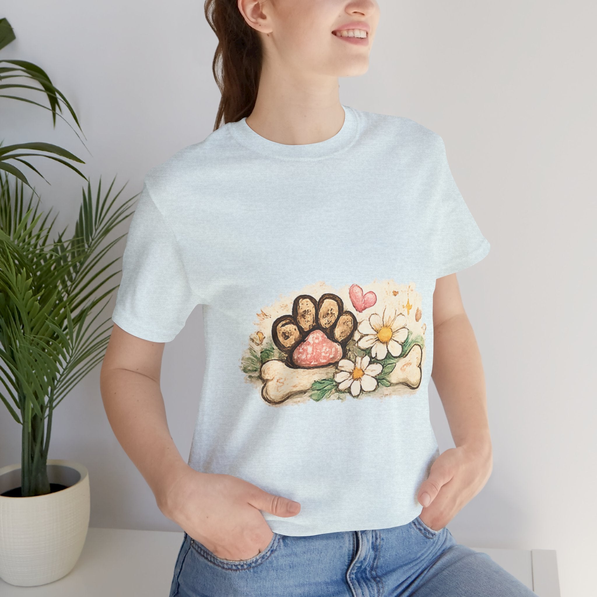 Dog Paw Floral T-Shirt — Cute Paw Print, Bone & Daisies Tee