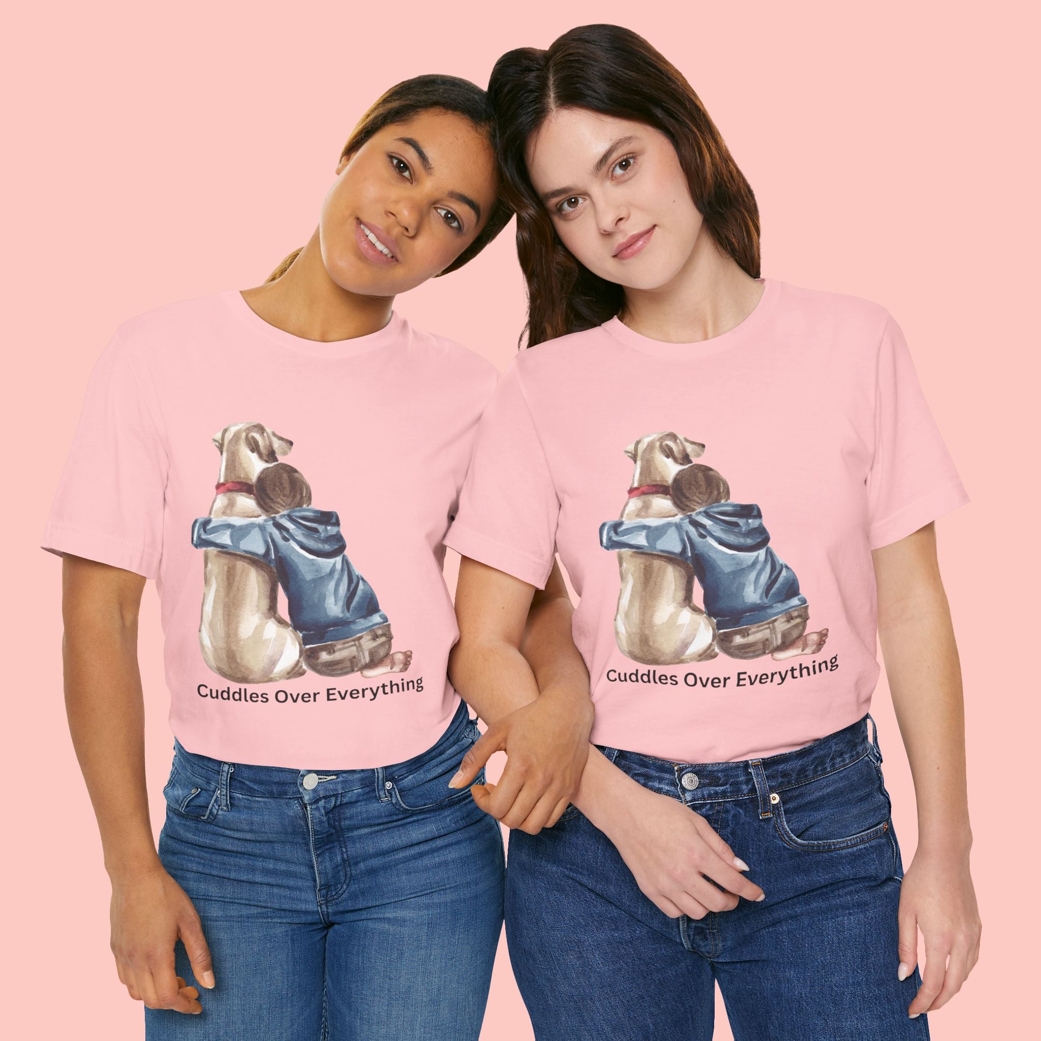 Cuddles Over Everything Tee — Boy Hugging Dog Animal Lover T-Shirt