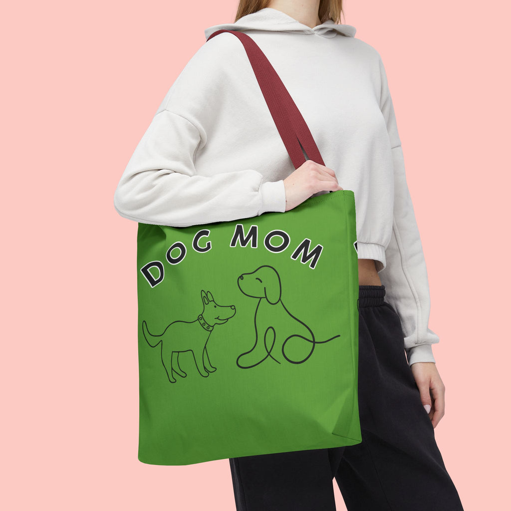Dog Mom Tote Bag — Green All-Over-Print Cute Line-Drawing Dogs