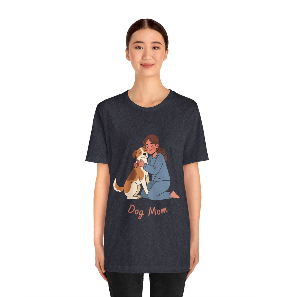 Dog Mom T‑Shirt — Cute Woman Hugging Dog Graphic Tee